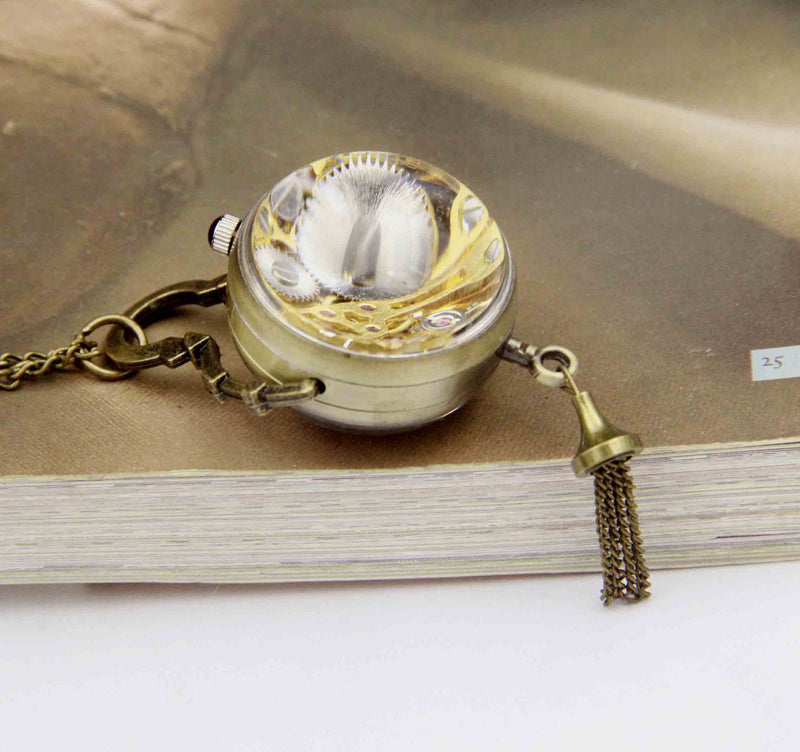 High-Quality Large Mechanical Pocket Watch with Crystal Ball