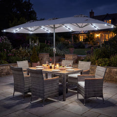 8 Pieces Outdoor Wicker Dining Furniture and 13.5 FT Double-Sided Patio Umbrella