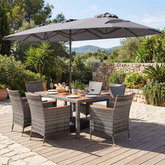 8 Pieces Outdoor Wicker Dining Furniture and 13.5 FT Double-Sided Patio Umbrella