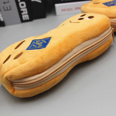 Cute Peanut Pencil Bag with Plush Embroidery Design