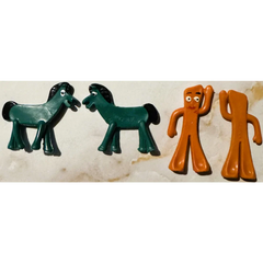 Vintage Gumby & Pokey Figurine Set 1970s–80s 🐴 Teal & Brown Bendable Toy Characters 🟢 Classic Claymation Collectibles