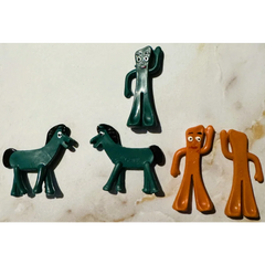 Vintage Gumby & Pokey Figurine Set 1970s–80s 🐴 Teal & Brown Bendable Toy Characters 🟢 Classic Claymation Collectibles