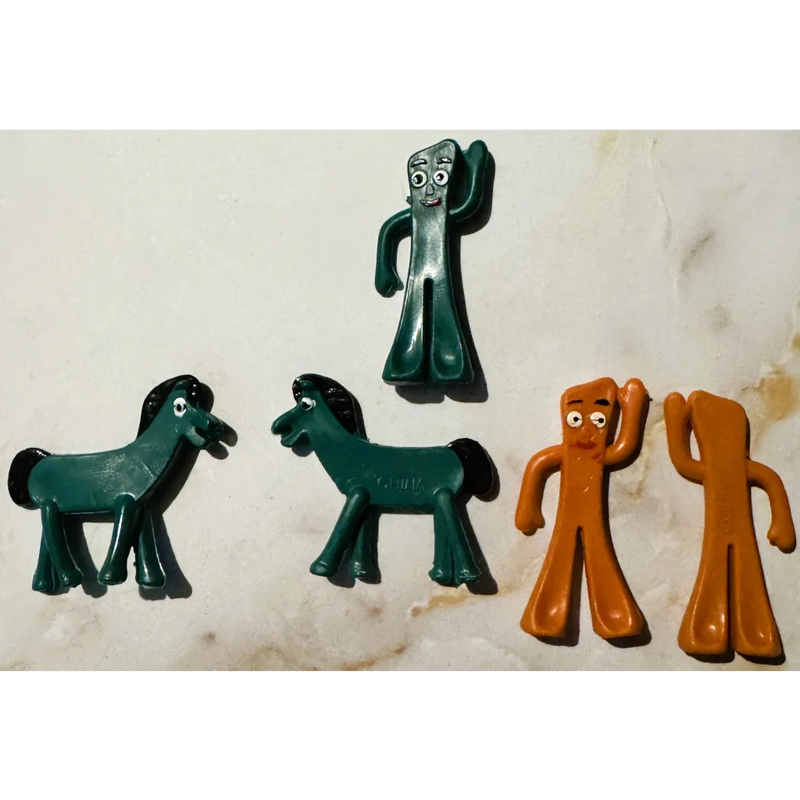 Vintage Gumby & Pokey Figurine Set 1970s–80s 🐴 Teal & Brown Bendable Toy Characters 🟢 Classic Claymation Collectibles