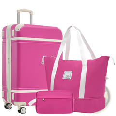 Hardshell Luggage Sets With Bags Lightweight Suitcase Double Spinner Wheels With TSA Lock ,Single Vintage Luggage 24 IN,Pink