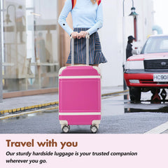 Hardshell Luggage Sets With Bags Lightweight Suitcase Double Spinner Wheels With TSA Lock ,Single Vintage Luggage 24 IN,Pink