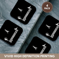 3dRose Alexis Design - Sport Gymnastics - Male and Female Sportsmen. Text Gymnastics. Stylish. White on Black - Coasters