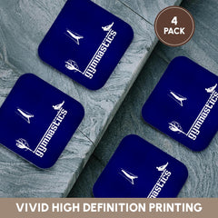 3dRose Alexis Design - Sport Gymnastics - Male and Female Sportsmen. Text Gymnastics. Stylish. White on Blue - Coasters