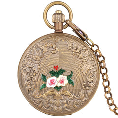 Antique Mechanical Pocket Watch with Engraved Flowers