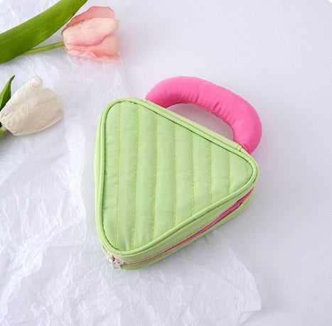 Triangular Makeup Bag for Women - Travel Pouch with Zipper