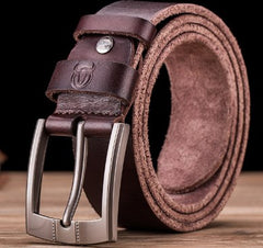 Genuine Leather Thick Belt for Men with Pin Buckle