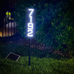 Solar Powered Staked House Number Sign – Illuminated Outdoor Address Sign