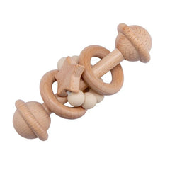 Wooden Baby Rattles Set | Beech Wood Teether and Musical Montessori Toy for Infants