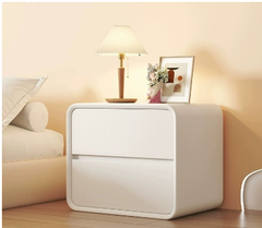 Modern Minimalist Wooden Nightstand in Cream White
