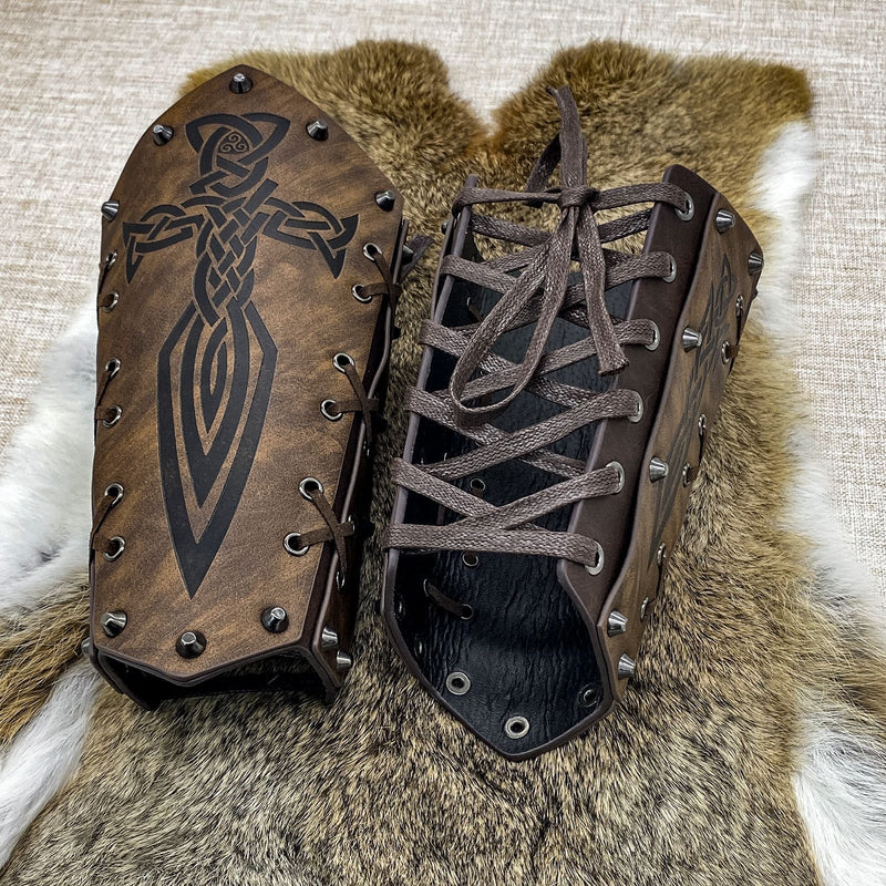 Medieval Embossed PU Leather Knight Arm Bracers