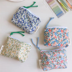 Mini Cotton Floral Makeup Bag for Women and Children