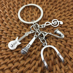 Music Keychain with Piano, Guitar, Saxophone Design