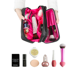 Black Nylon Double-Zipper Cosmetic and Toiletry Bag