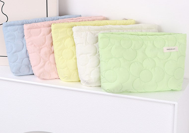 Quilted Makeup Bag with Floral Design for Travel and Daily Use