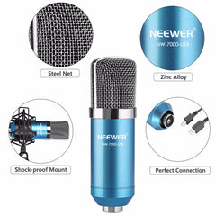 Microphone Set with Blue Stand, Connects to Computer
