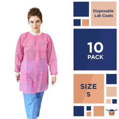 Disposable Lab Coat Small Size 10 Pack Light Pink Lab Jackets for Adults