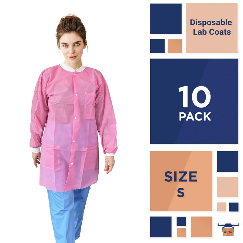 Disposable Lab Coat Small Size 10 Pack Light Pink Lab Jackets for Adults