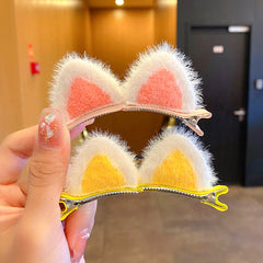 Plush Cat Ears Hairpin for Girls - Cute Cartoon Clips